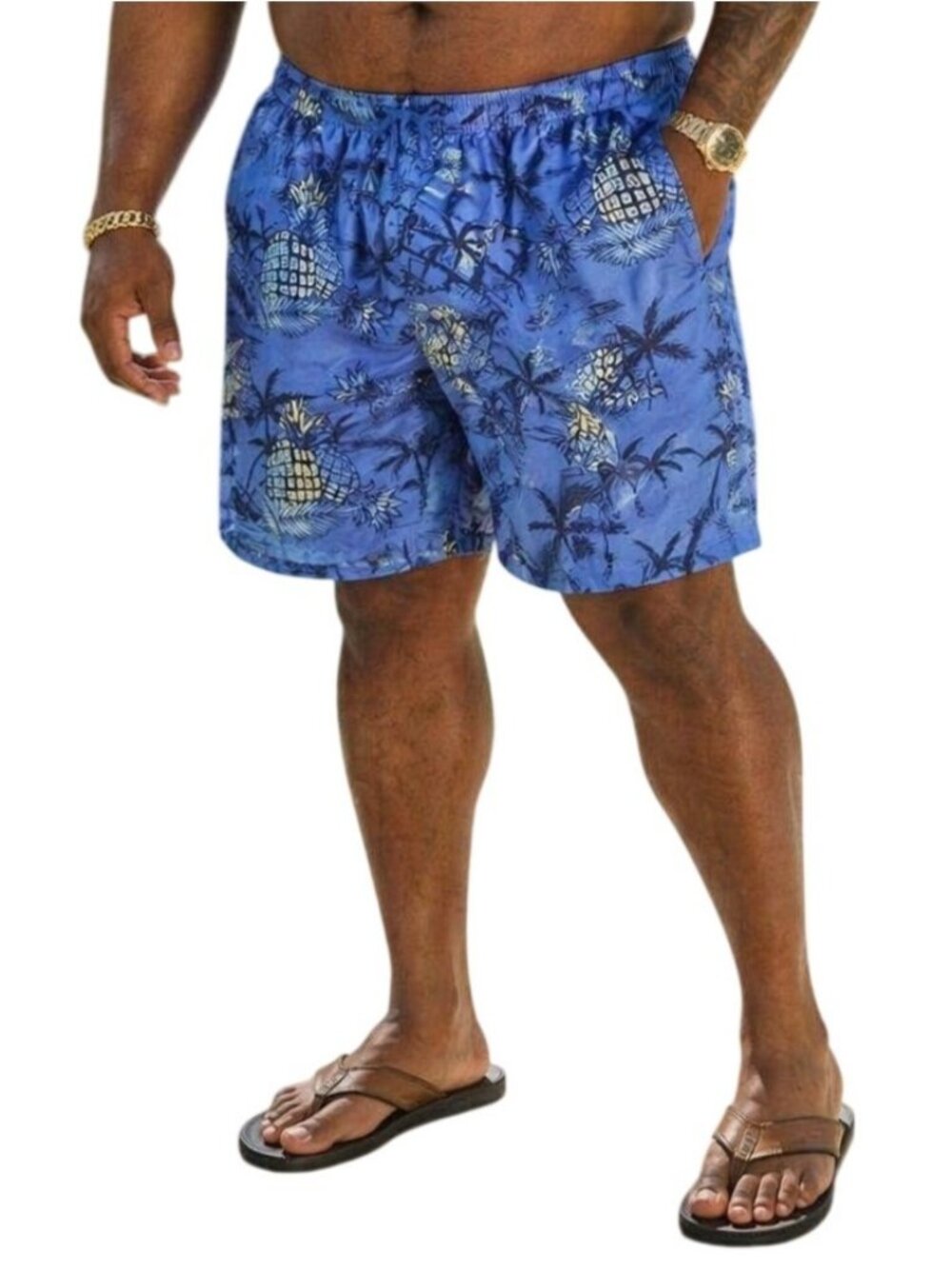 Energy Zone Mens Size Large Swim Trunks Pineapple Print Blue